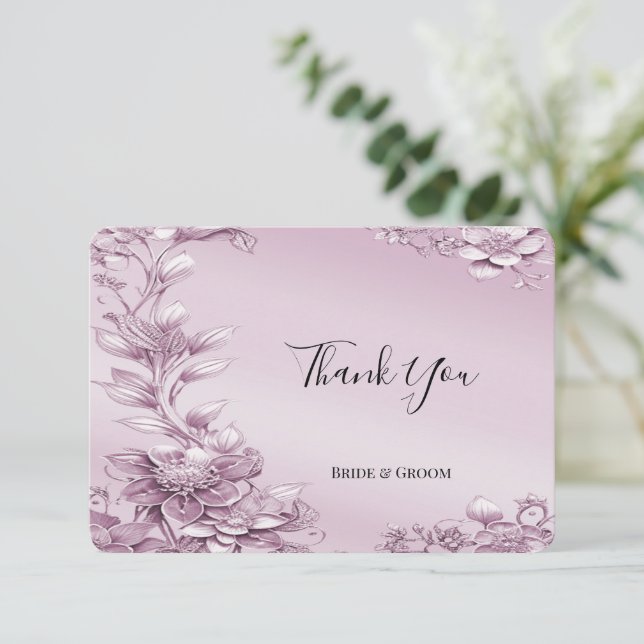 Cartões de agradecimentos de Folhagem Floral Rosa (Em pé/Frente)