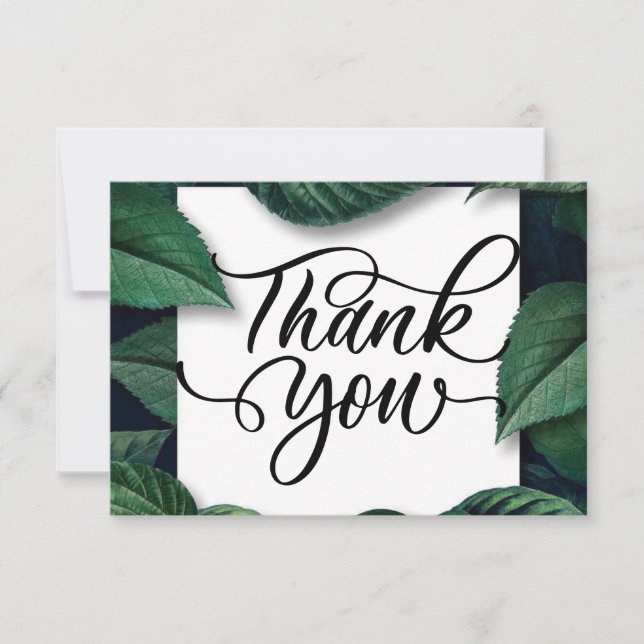 Cartões de agradecimentos de folhas verdes tropica (Frente)