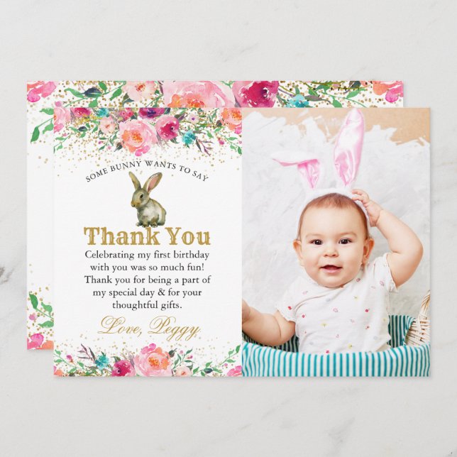 Cartões de agradecimentos de Foto de Aniversário d (Frente/Verso)