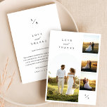 Cartões de agradecimentos de Foto de Casamento de<br><div class="desc">Expresse sua gratidão com nosso Cartões de agradecimentos Foto de Obrigados e Amor. Esta elegante design apresenta uma colagem das suas queridas fotos de casamento na frente, em conjunto com uma mensagem no verso. O cartão preto e branco, de dupla face, combina elementos rústicos e modernos, perfeitos para casamentos naturais...</div>