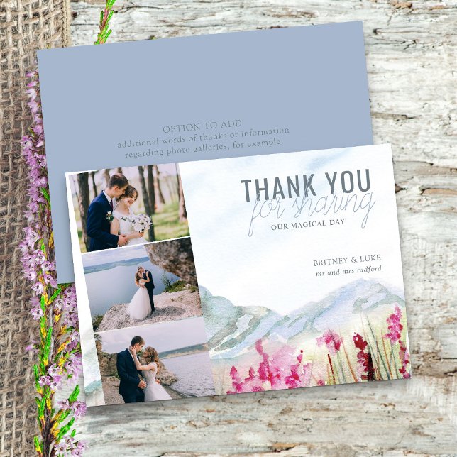 Cartões de agradecimentos de Foto de Casamento de  (3 Photo Wedding thank you cards from Mountain Meadow collection)