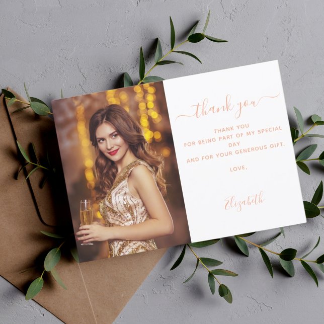 Cartões de agradecimentos de foto de pêssego branc (Criador carregado)