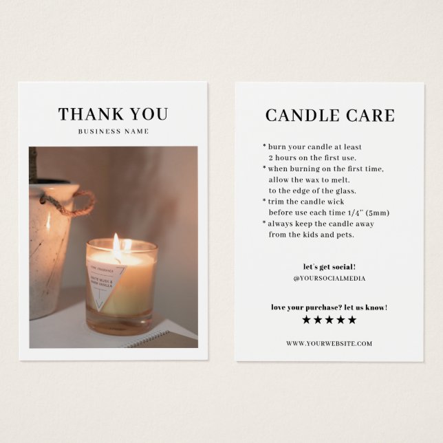 Cartões de agradecimentos de Foto do Candle Care (Frente & Verso)
