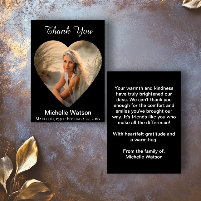 Cartões de agradecimentos de Foto do Coração Funer (Elegant Funeral Heart Photo Thank You Card)