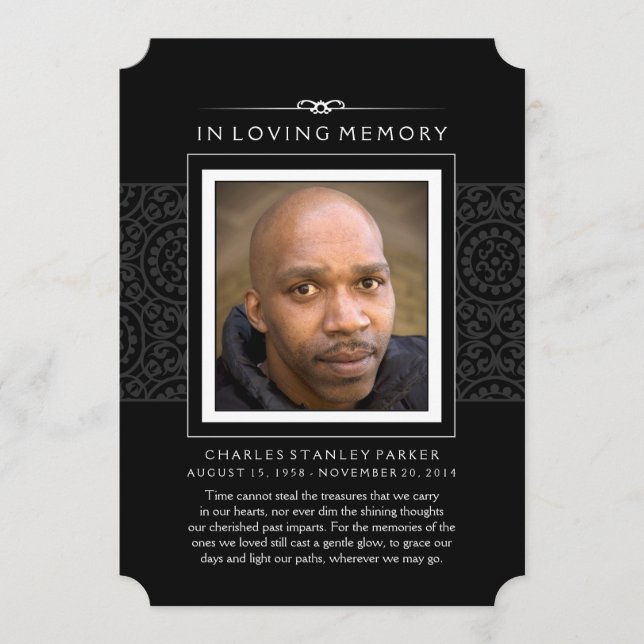 Cartões de agradecimentos de Foto Memorial - Preto (Frente)