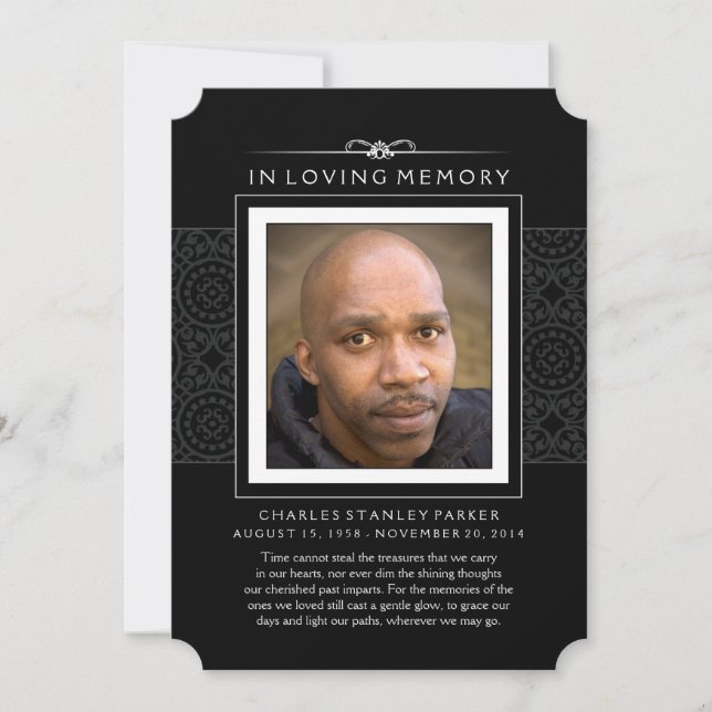 Cartões de agradecimentos de Foto Memorial - Preto (Frente)