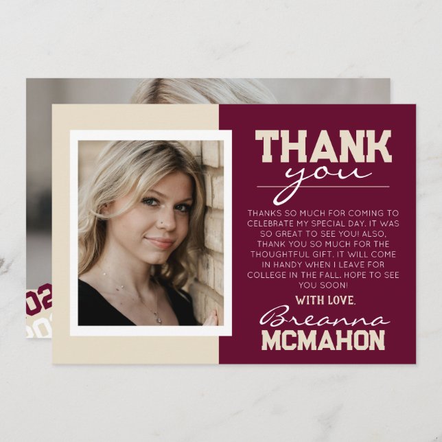 Cartões de agradecimentos de Foto para Graduação B (Frente/Verso)