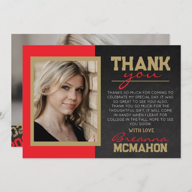 Cartões de agradecimentos de Foto para Graduação D (Frente/Verso)