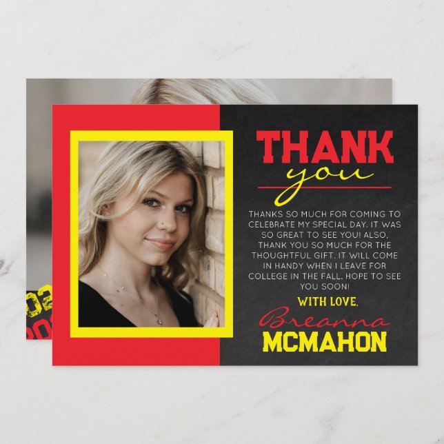 Cartões de agradecimentos de Foto para Graduação V (Frente/Verso)