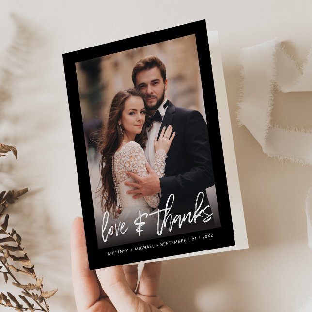 Cartões de agradecimentos de Foto Preto Simples, C (A simple and elegant way to say thank you with a personal touch by adding a photo on the front.)