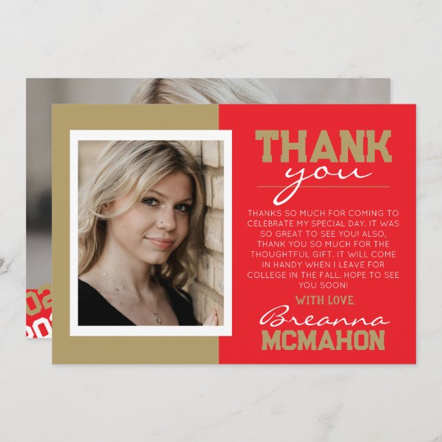 Cartões de agradecimentos de Foto Red & Dourado Gr (Frente/Verso)