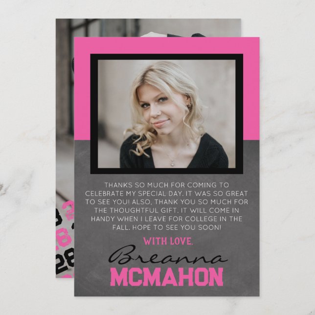 Cartões de agradecimentos de Foto Rosa Quente e Gr (Frente/Verso)