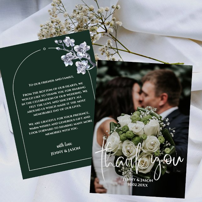 Cartões de agradecimentos de Fotografia do Script  (Emerald Modern Script Photo Thank You Card)
