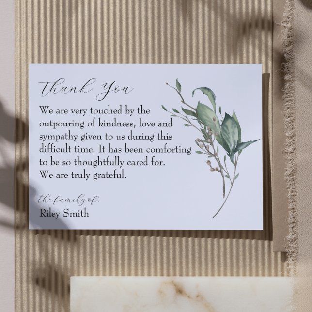 Cartões de agradecimentos de Fotografia Memorial d (Watercolor Branch Memorial Photo Thank You Card
)