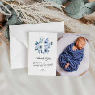 cartões de agradecimentos de fotos do batismo azul