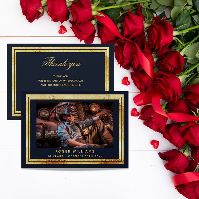 cartões de agradecimentos de fotos ouro azul marin (Criador carregado)