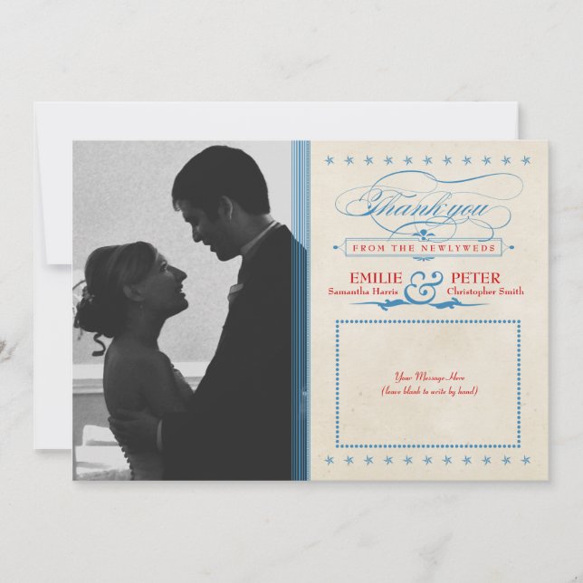 Cartões de agradecimentos de fotos vermelho, branc (Frente)