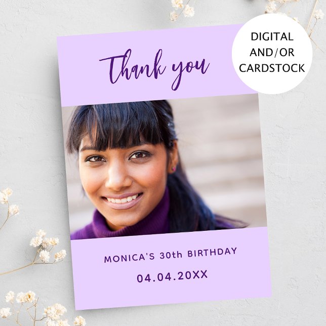 Cartões de agradecimentos de fotos violeta de aniv (Criador carregado)