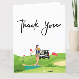 Cartões de agradecimentos de golfe com carrinho de