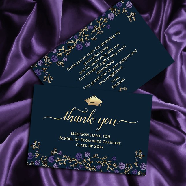 Cartões de agradecimentos de Graduação Dourada Azu ("Make every 'thank you' a work of art! Our gorgeous graduation thank you cards feature a stunning)
