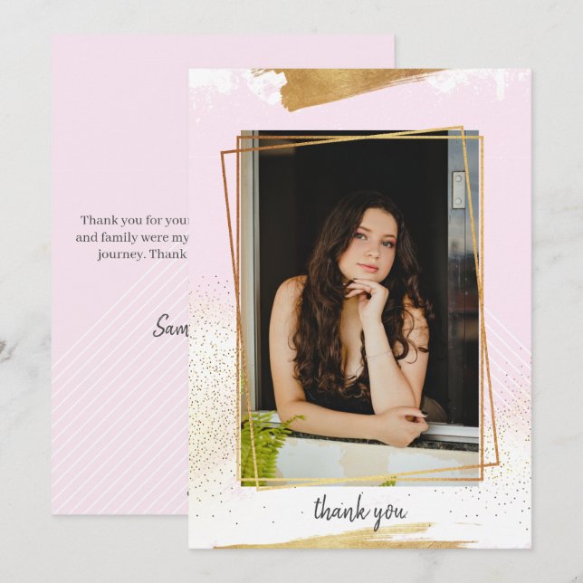 Cartões de agradecimentos de Graduação Dourado e C (Frente/Verso)