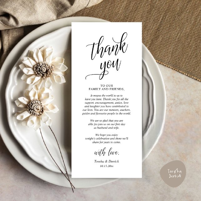 Cartões de agradecimentos de Janto de Casamento Cl (Modern Classy Wedding Dinner Thank You Card Reception brunch lunch in Black White)