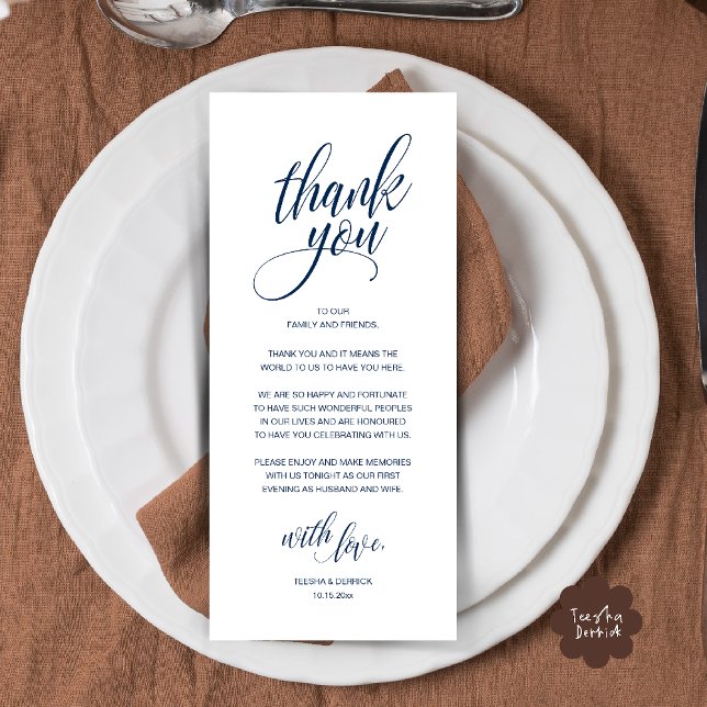 Cartões de agradecimentos de Janto de ensaio de ca (Modern Romantic Rehearsal Wedding Reception Dinner Thank You Card in Black and White)