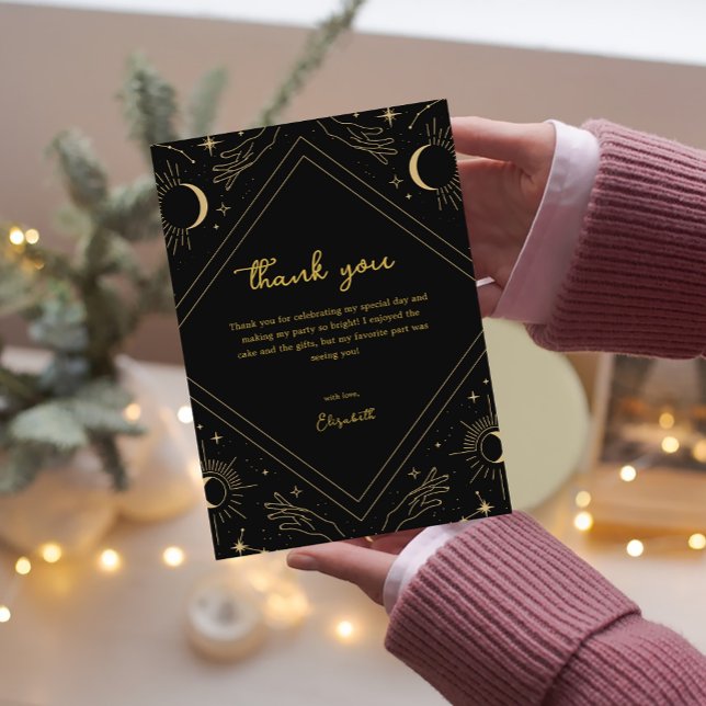 Cartões de agradecimentos de Lua do Horoscópio Mís (Black Mystic Horoscope Moon Thank You Card)