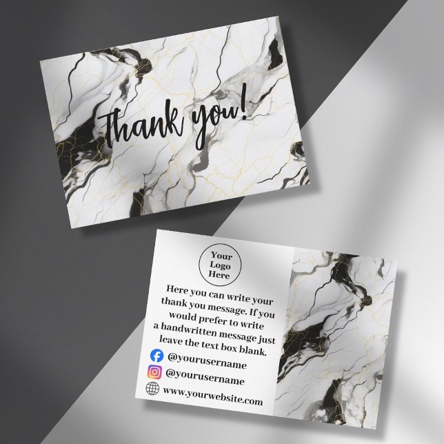 Cartões de agradecimentos de mármore preto-branco (Criador carregado)