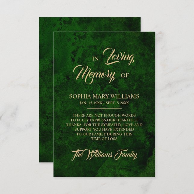 Cartões de agradecimentos de Memória de Simpatia D (Frente/Verso)