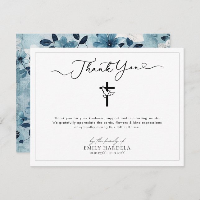 Cartões de agradecimentos De Memória Floral Azul O (Frente/Verso)