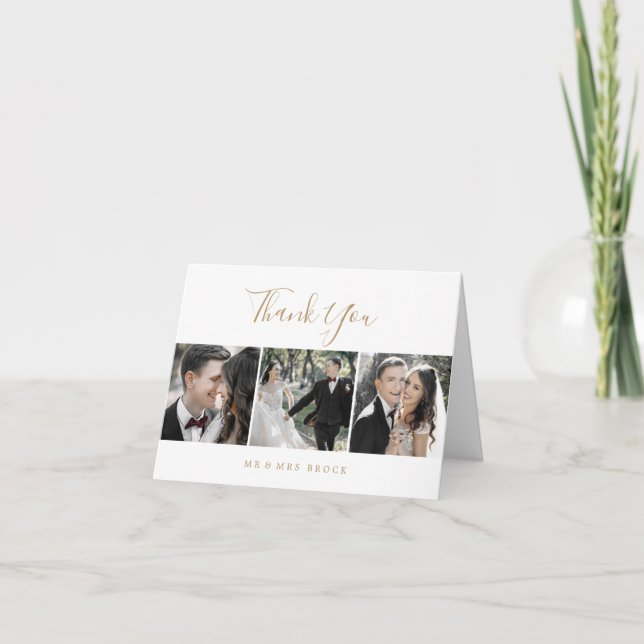 Cartões de agradecimentos de modelo de foto Dourad (Frente)