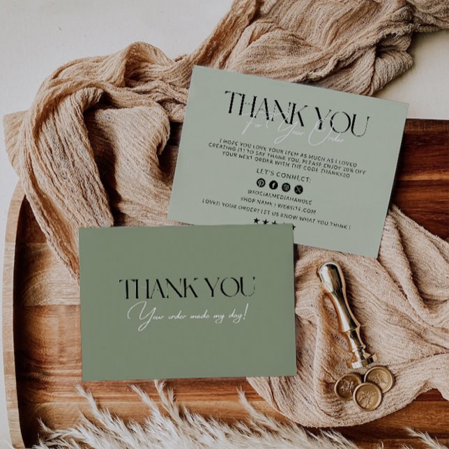 Cartões de agradecimentos de negócios ecológico Sa (Sage Green Business Thank You Card)