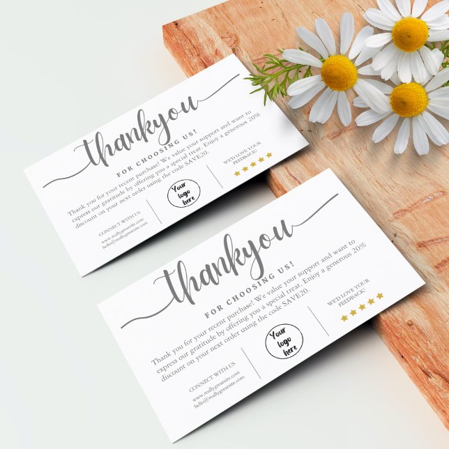 Cartões de agradecimentos de negócios personalizad (Personalized Thank You Card Printable Thank You Card Design Gray)