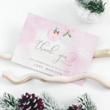 Cartões de agradecimentos de neve rosa chá de fral