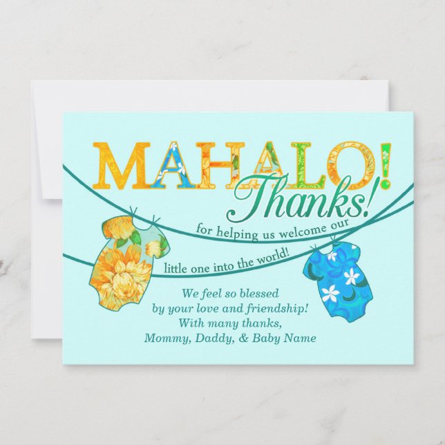 Cartões de agradecimentos de Onsie Luau Mahalo da (Frente)