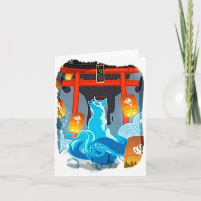 Cartões de agradecimentos de Pagoda e Raposa Japon (Frente)