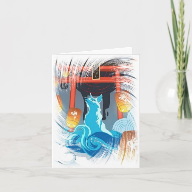 Cartões de agradecimentos de Pagoda e Raposa Japon (Frente)