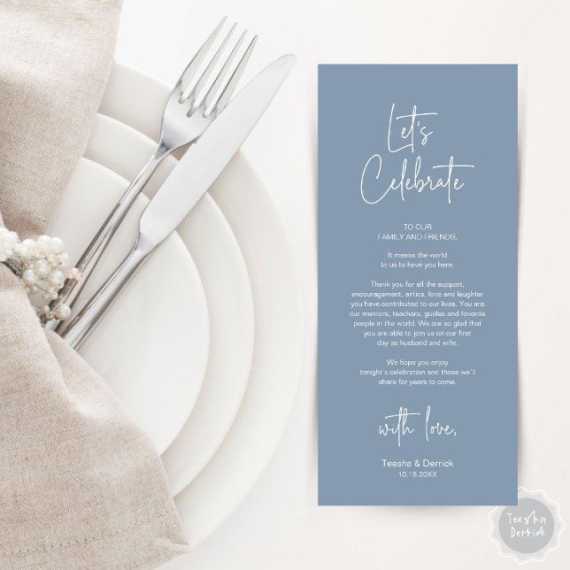 Cartões de agradecimentos de Partido Janto de Defi (Modern Wedding Place Setting Dinner Party Thank You Card in Dusty Blue)