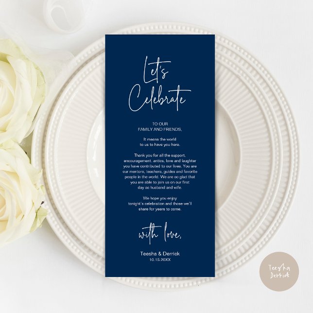 Cartões de agradecimentos de Partido Janto de Defi (Modern Wedding Place Setting Dinner Party Thank You Card in Navy Blue)