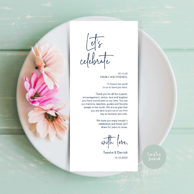 Cartões de agradecimentos de Partido Janto de Defi (Modern Wedding Dinner Place Setting Dinner Party Thank You Card, in Navy Blue)