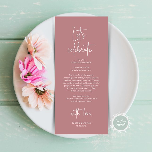 Cartões de agradecimentos de Partido Janto de Defi (Let's Celebrate, Wedding Dinner Place Setting Thank You Card, Modern Plate Decor, in Dusty Rose Pink)