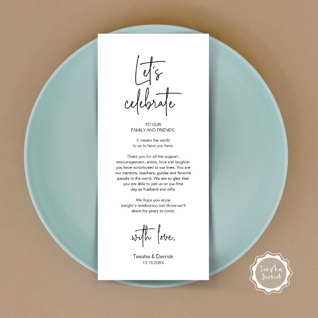Cartões de agradecimentos de Partido Janto de Defi (Let's Celebrate, Modern Wedding Dinner Place Setting Thank You Card, Lunch, Brunch, Plate Decor)