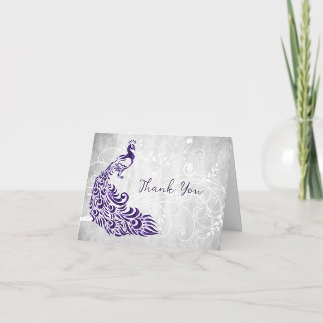Cartões de agradecimentos de Peacock Roxo (Frente)