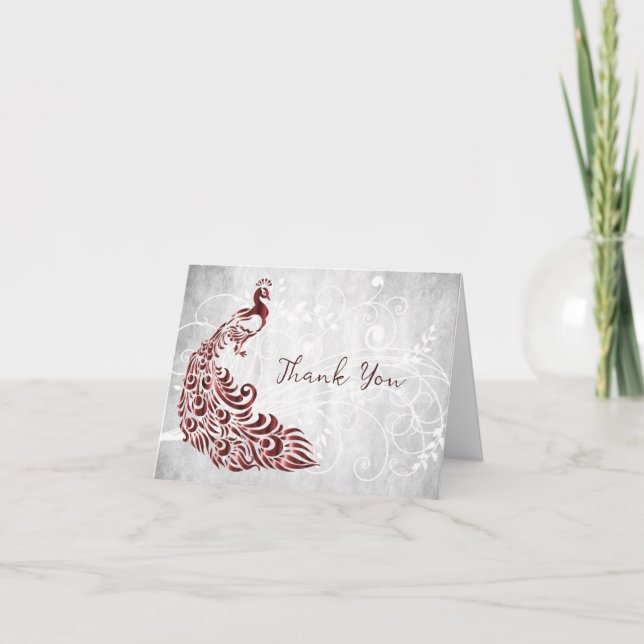 Cartões de agradecimentos de Peacock Vermelho (Frente)