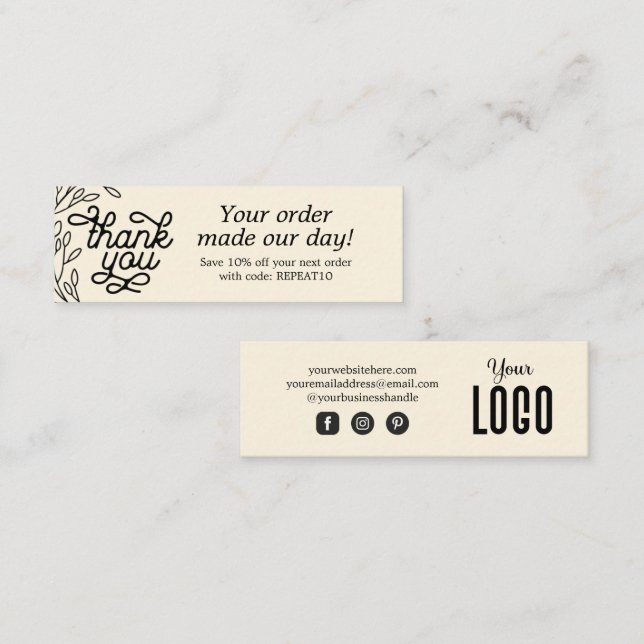 Cartões de agradecimentos de Pedidos Personalizado (Frente/Verso)