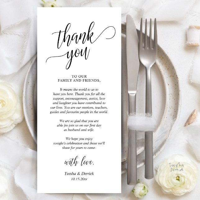 Cartões de agradecimentos de Recepção de casamento (Modern Classy Wedding Dinner Thank You Card Reception brunch lunch in Black White)