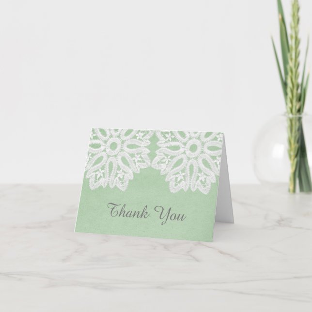Cartões de agradecimentos de rendas Elegante Verde (Frente)