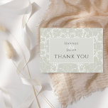 Cartões de agradecimentos de Sage do Lace Vintage<br><div class="desc">Estes cartões de casamento planos de 3, 5" x 5",  agradecemos a vocês que apresentam um design de crochê verde e sujo.</div>