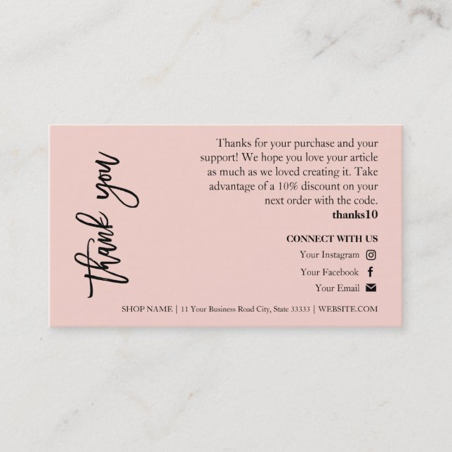 Cartões de agradecimentos de Script Chic Cor-de-Ro (Frente)